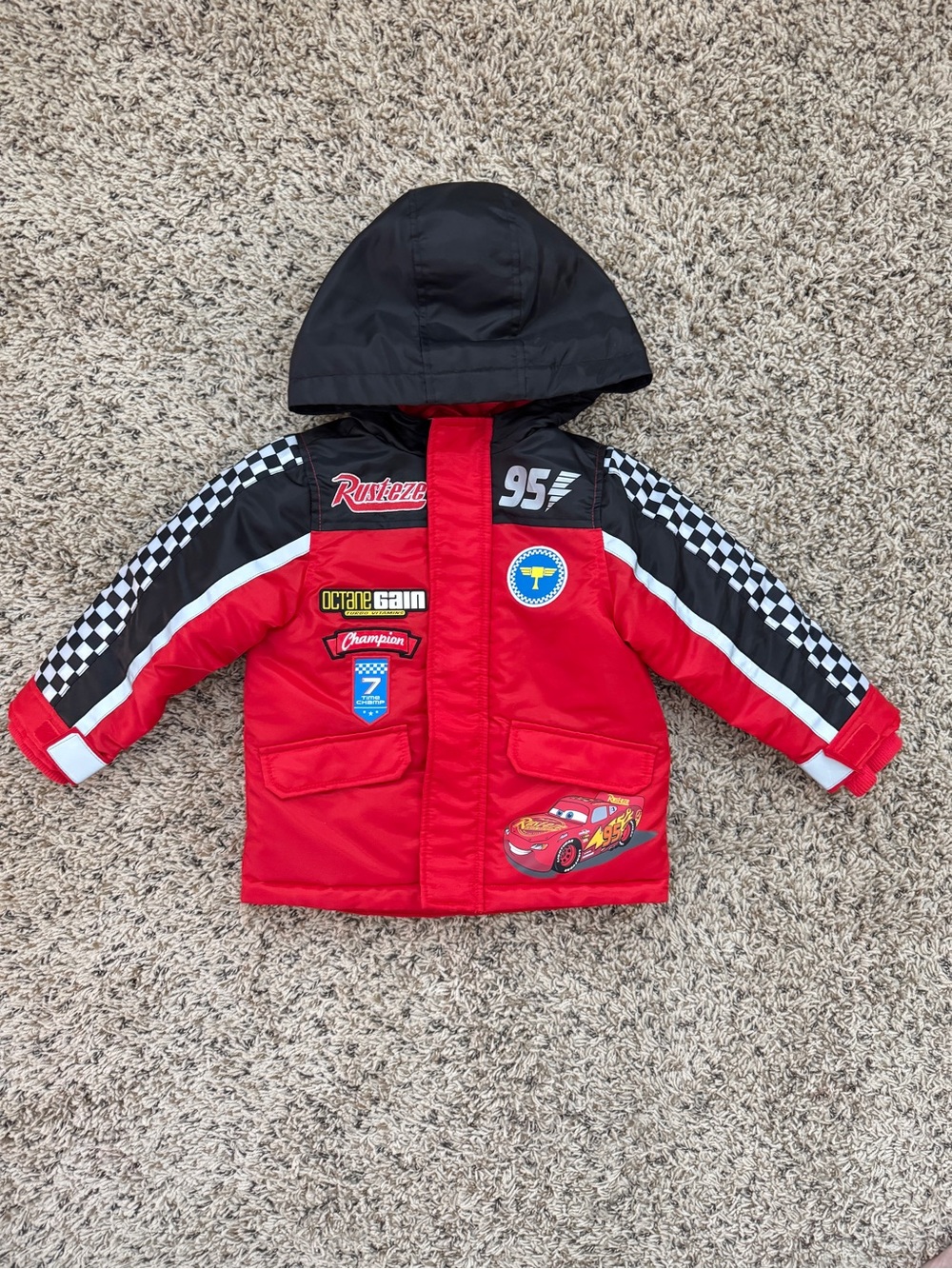 Disney Pixar Cars Lightning McQueen Racing Jacket Boys 2T Hooded Checkered